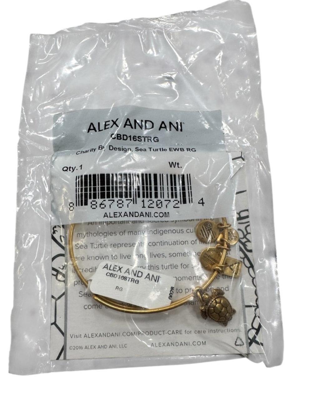 NWT Alex and Ani - Gold Turtle Charm Bangle Bracelet - Picture 2 of 3